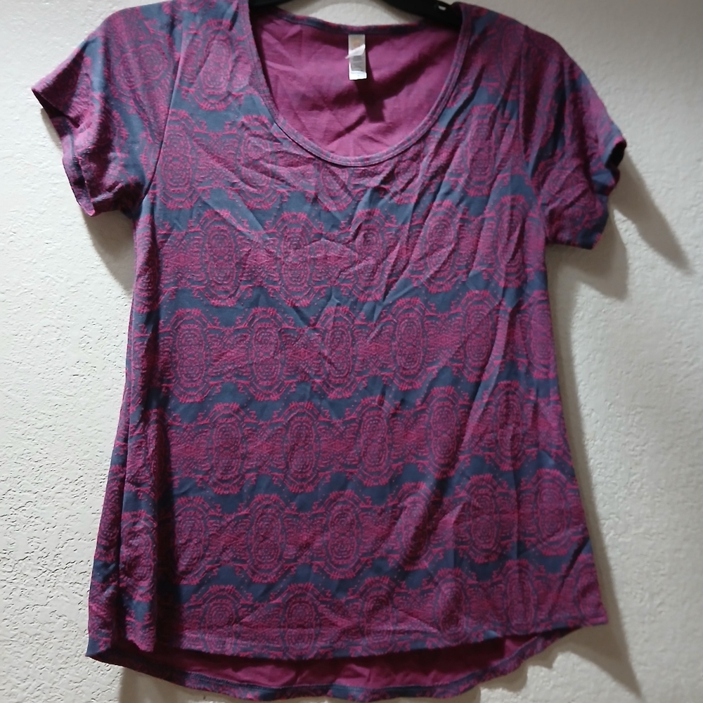 LuLaRoe Pink and Gray Short Sleeve Tee